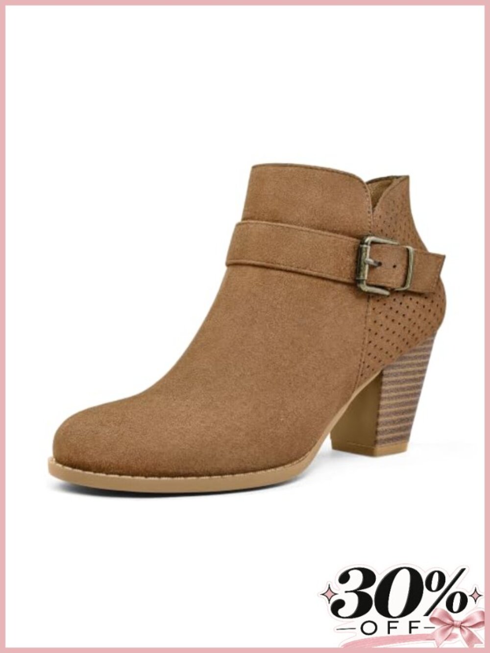 Ankle Boots Stacked Chunky Heel Booties Side Zipper Suede